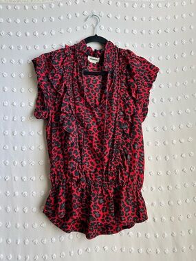 Zadig & Voltaire Women’s Passion Red Black Tibo Print Leopard Short Sleeve Sz M